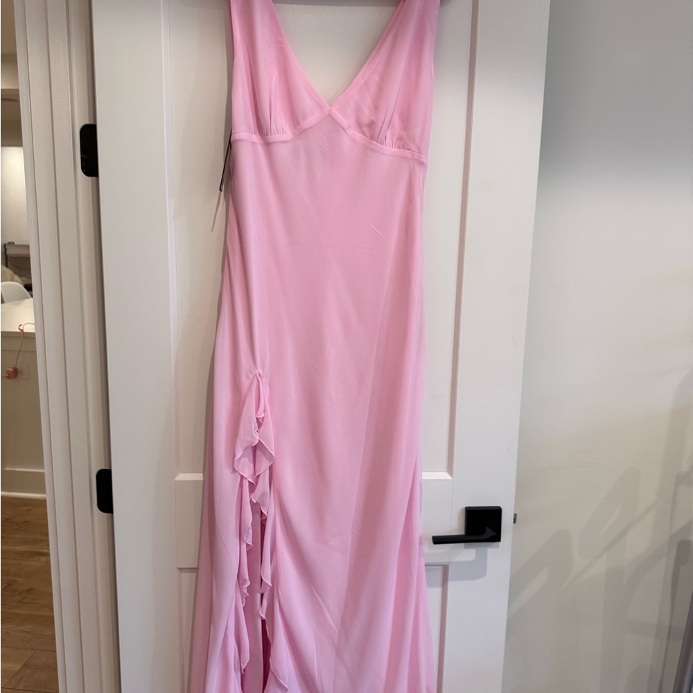 White Fox Boutique Blush Pink V-Neck Ruffle Slip Dress